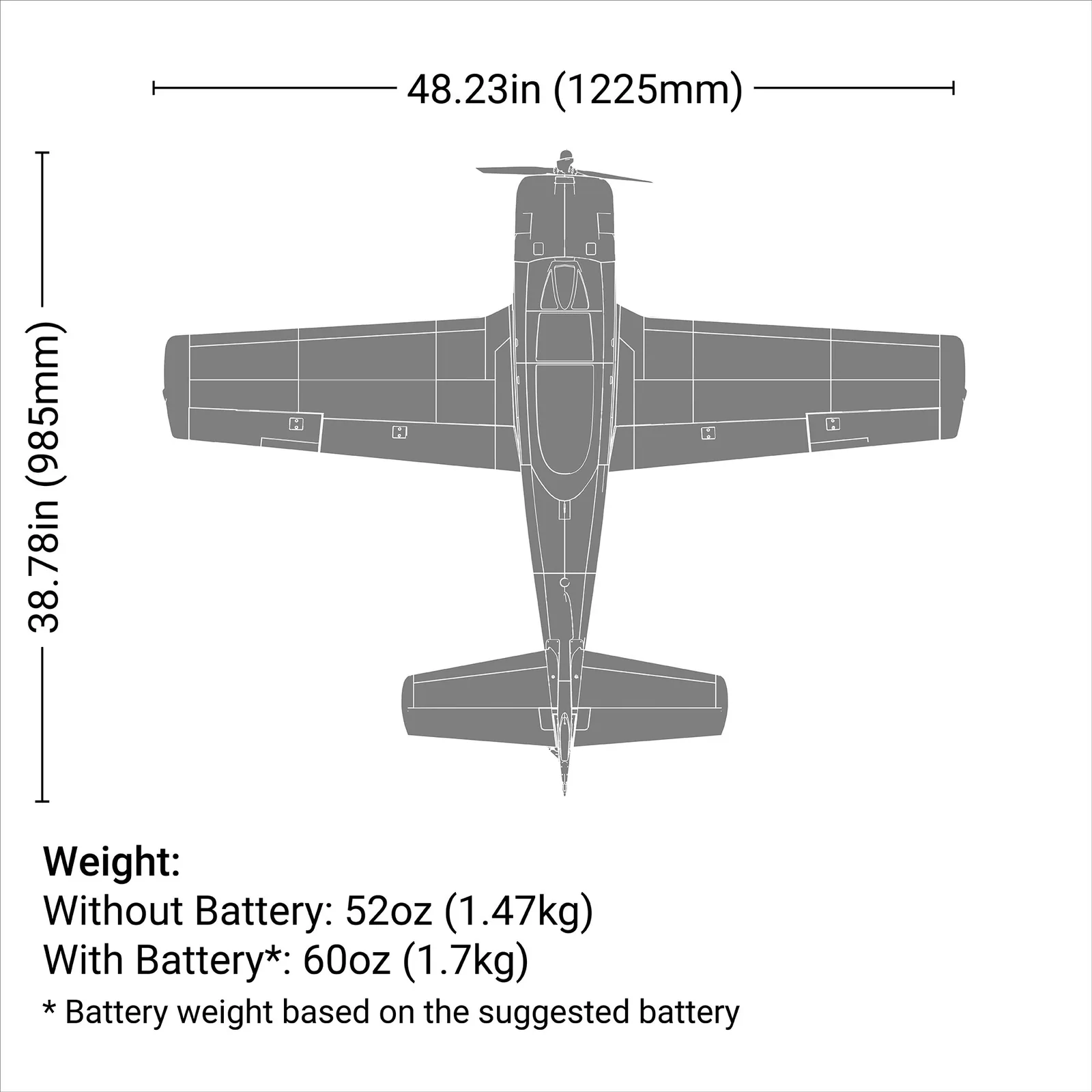 מידות ומשקל — T-28 Trojan 1.2m BNF Basic with Smart