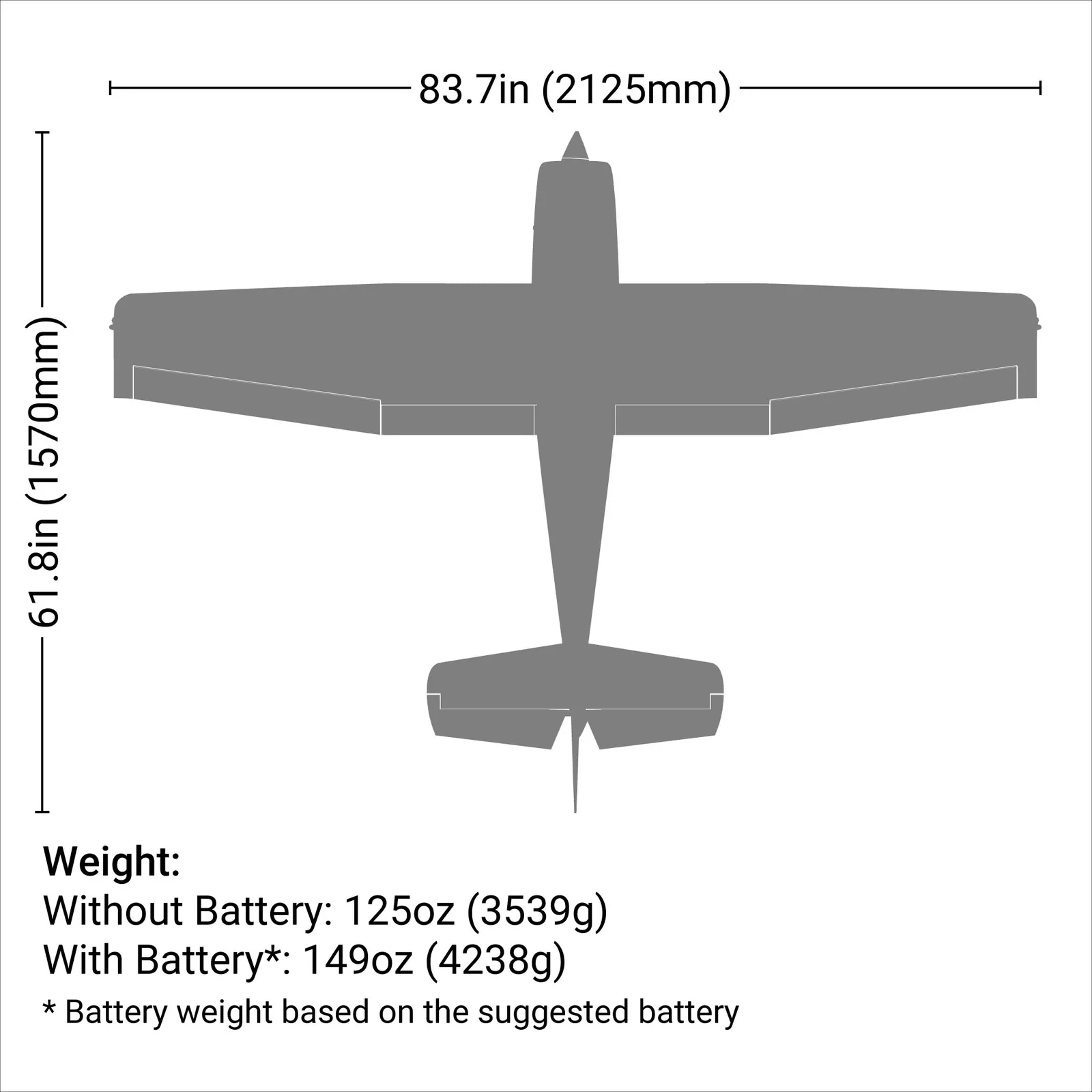 מידות ומשקל — Carbon-Z Cessna 150T 2.1m PNP