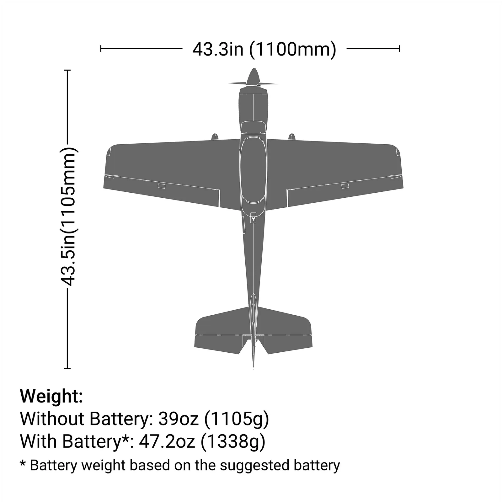 מידות ומשקל — Sportix 1.1m BNF Basic with AS3X+ & SAFE Select