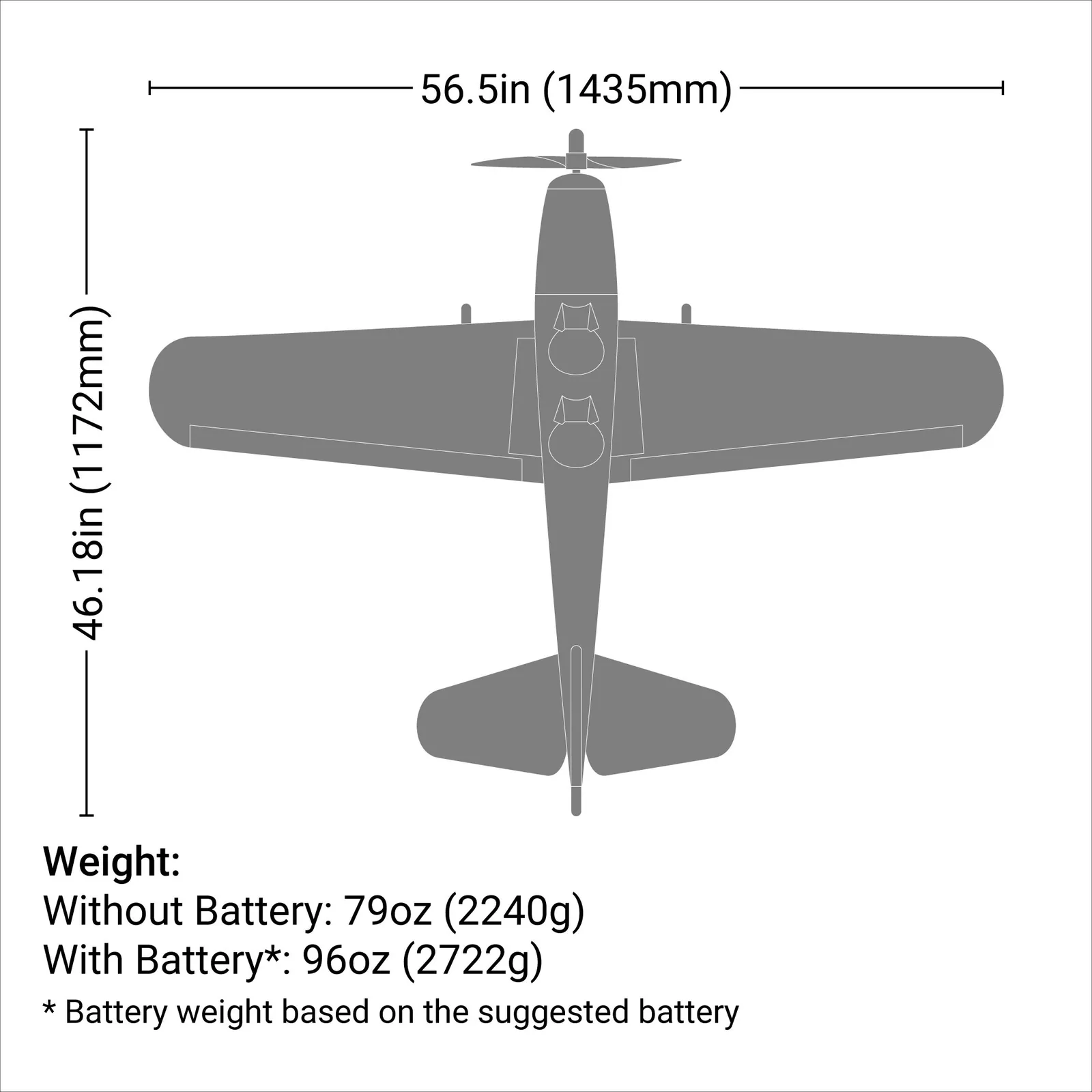 מידות ומשקל — Fun Scale PT-19 PNP, 56.5"
