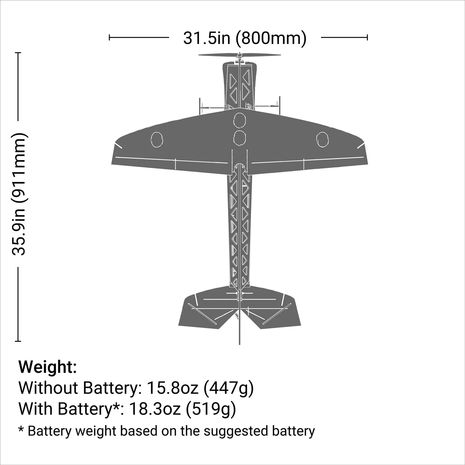 מידות ומשקל — 4-Site 3D FF (Flat Foamy) 800mm PNP