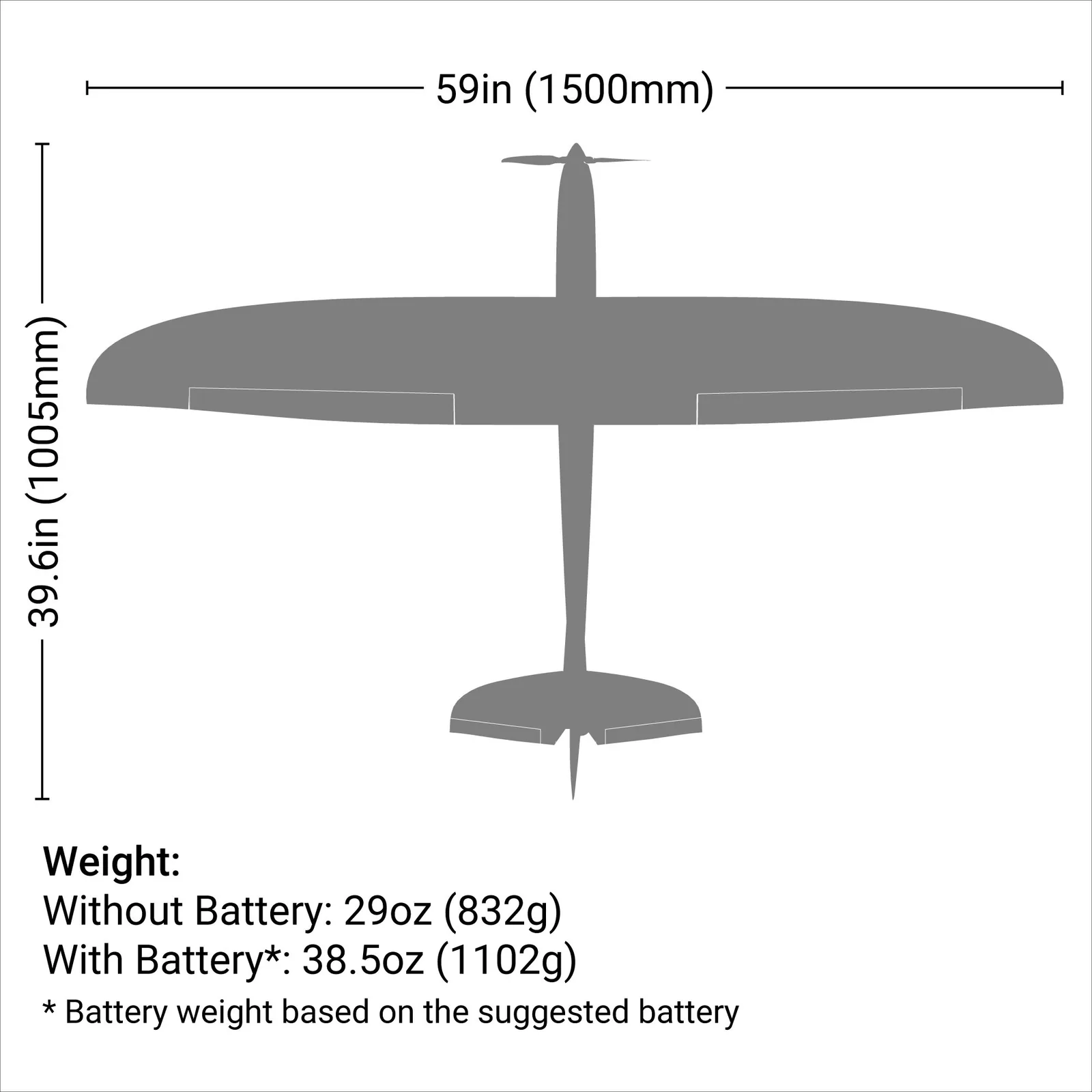 מידות ומשקל — Conscendo Evolution 1.5m BNF Basic with AS3X and SAFE Select
