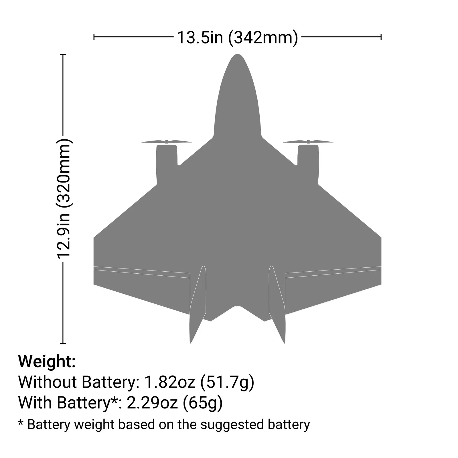 מידות ומשקל — UMX Ultrix BNF Basic with AS3X and SAFE Select, 342mm
