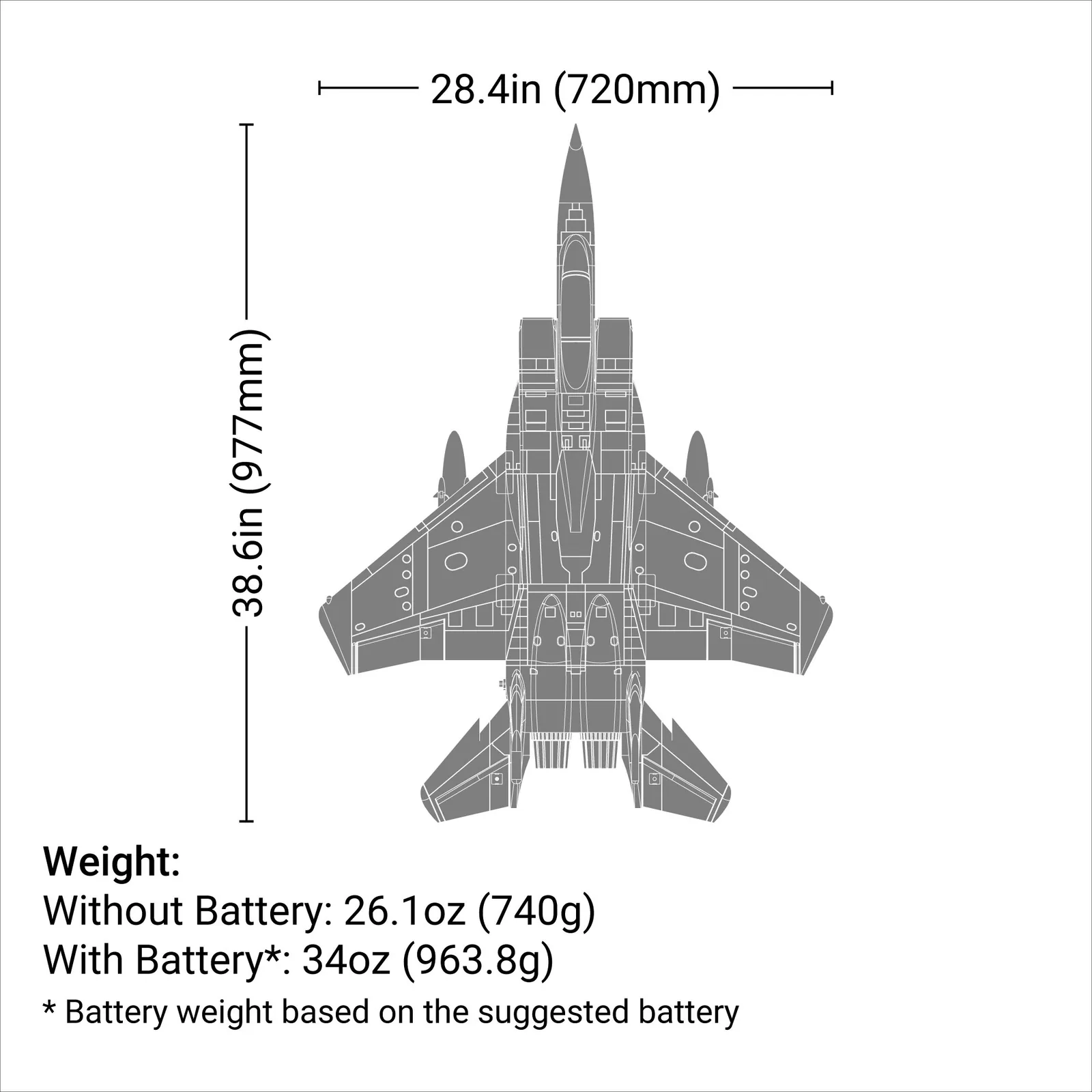 מידות ומשקל — F-15 Eagle 64mm EDF Jet BNF Basic with AS3X and SAFE Select