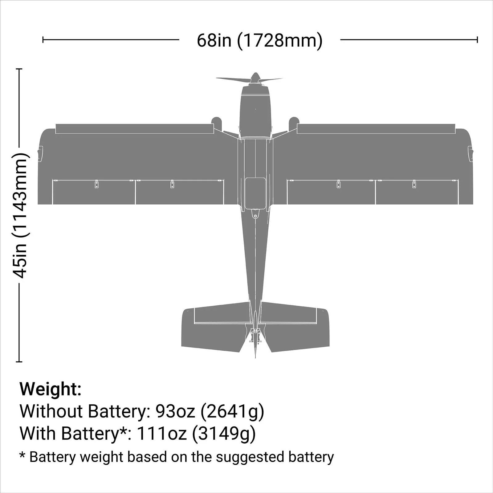 מידות ומשקל — Super Timber 1.7m BNF Basic with AS3X and SAFE Select