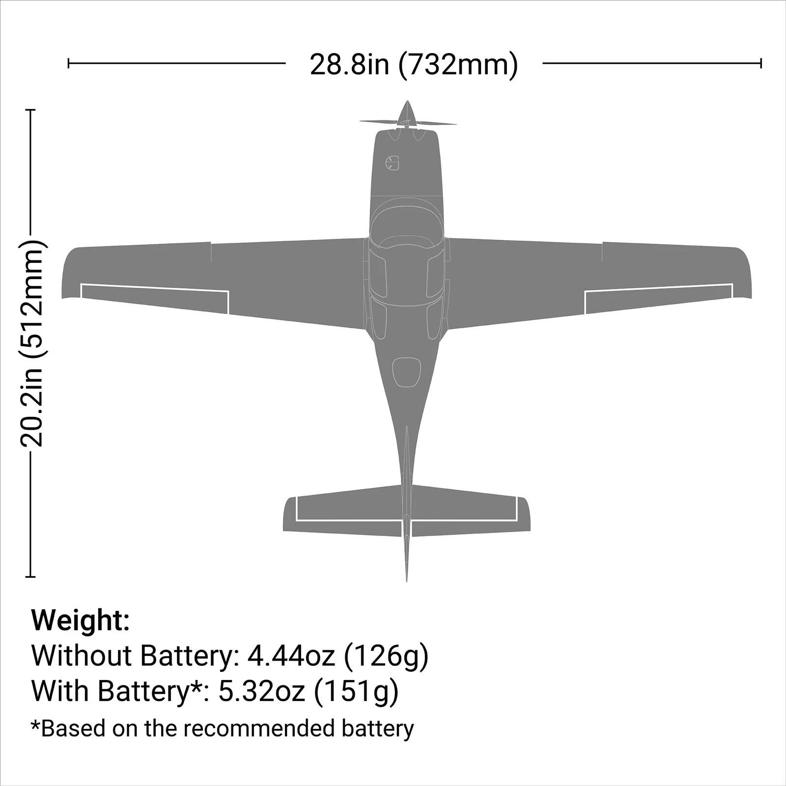 מידות ומשקל — UMX Cirrus SR22T BNF Basic with AS3X and SAFE Select