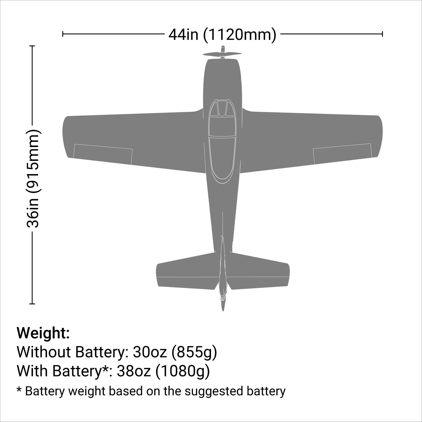 מידות ומשקל — T-28 Trojan 1.1m BNF Basic with AS3X and SAFE Select