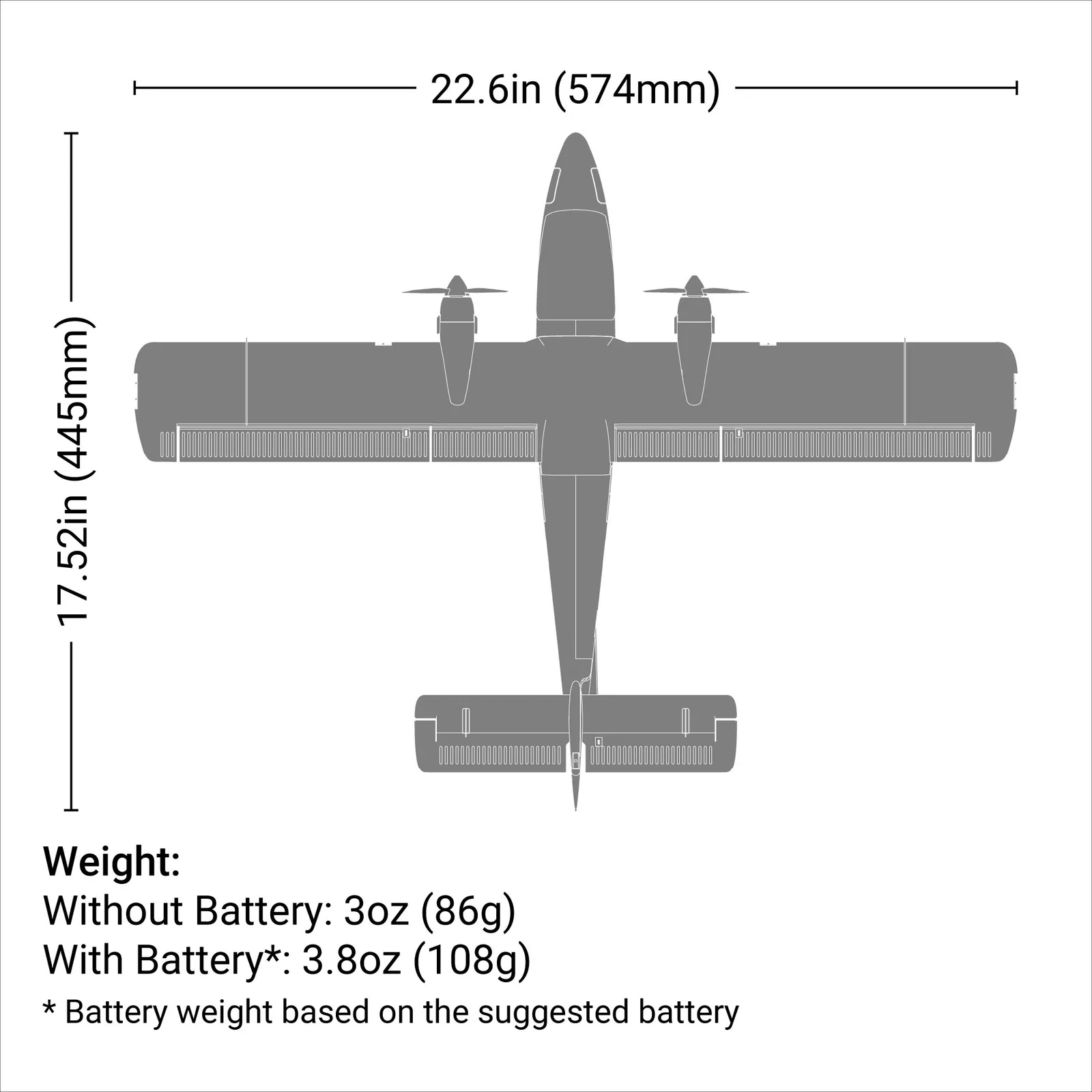 מידות ומשקל — UMX Twin Otter BNF Basic with AS3X and SAFE Select