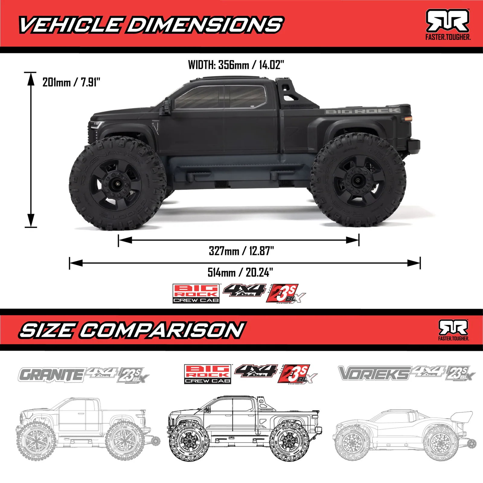 מידות ומשקל — 1/10 BIG ROCK 223S 4X4 RTR Brushless Monster Truck · V4